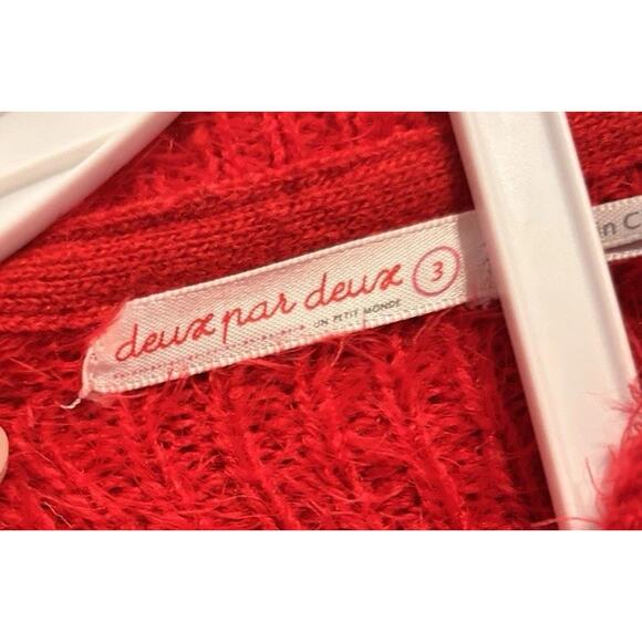 Deux Par Deux Sweater Girl's Mohair Blend Floral Knit Hat Scarf Red Sz 3 - Picture 4 of 5